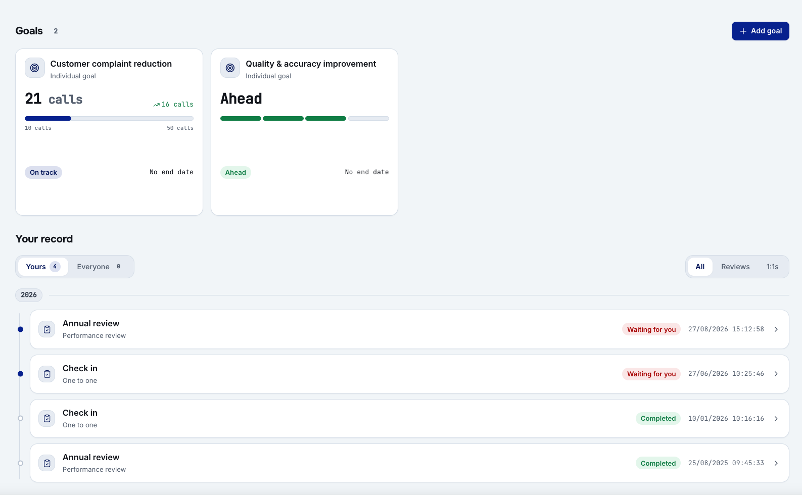Goal with progress over time